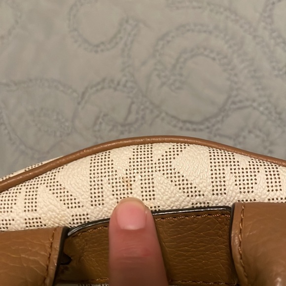 Michael Kors Small Cream, Light Brown Logo Studded Purse Backpack - Picture 11 of 13